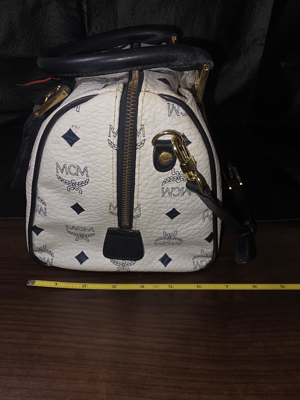 MCM White & Blue Visetos Boston Bag with Gold Hardware - Picture 3 of 16